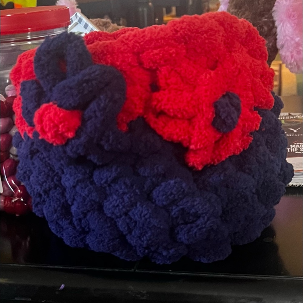 Cozy Red and Blue Knitted Storage Basket